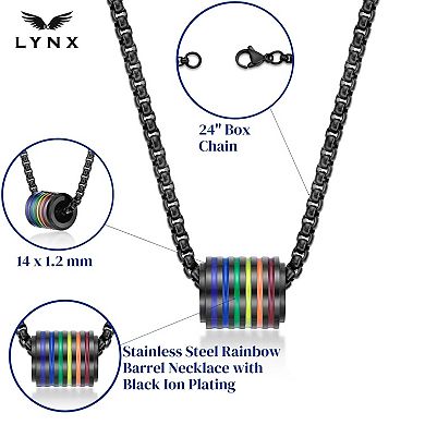 Men's LYNX Black Ion-Plated Stainless Steel Rainbow Barrel Pendant Necklace