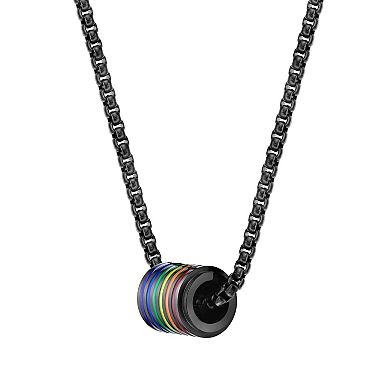 Men's LYNX Black Ion-Plated Stainless Steel Rainbow Barrel Pendant Necklace
