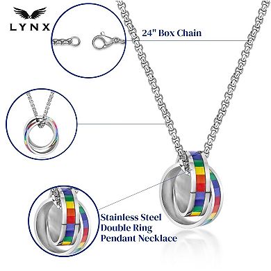 Men's LYNX Stainless Steel Rainbow Double O-Ring Pendant Necklace