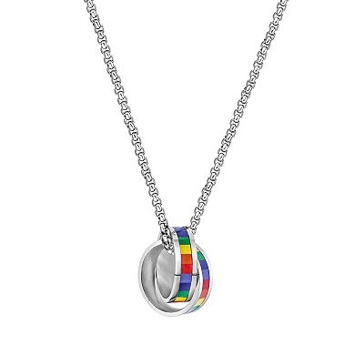 Men's LYNX Stainless Steel Rainbow Double O-Ring Pendant Necklace
