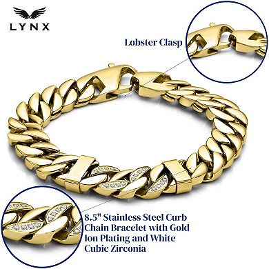 Men's LYNX Gold Tone Ion-Plated Stainless Steel Curb Chain Bracelet