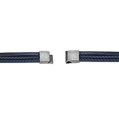 LYNX Men's Antiqued Stainless Steel Multi Blue Leather Bracelet