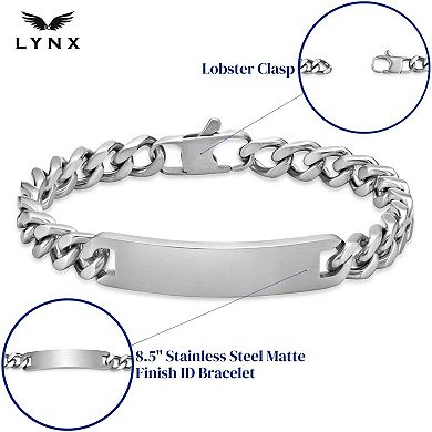 LYNX Men's Matte Stainless Steel Curb Chain ID Bracelet