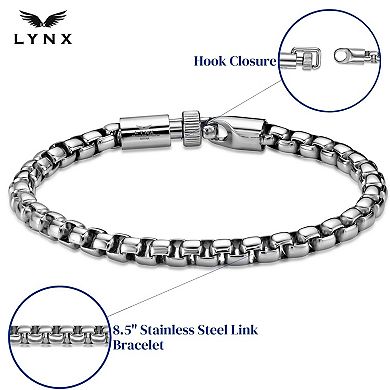 LYNX Men's Stainless Steel Round Box Chain Bracelet