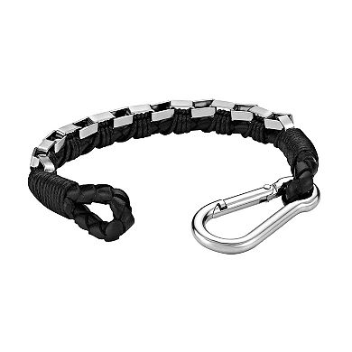 LYNX Men's Stainless Steel Black Leather Bracelet