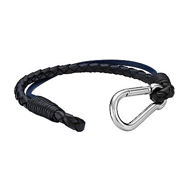 LYNX Men's Stainless Steel Black & Blue Leather Double Strand Bracelet