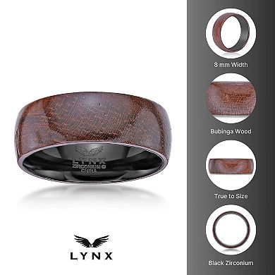 LYNX Men's Black Zirconium Bubinga Wood Inlay Ring