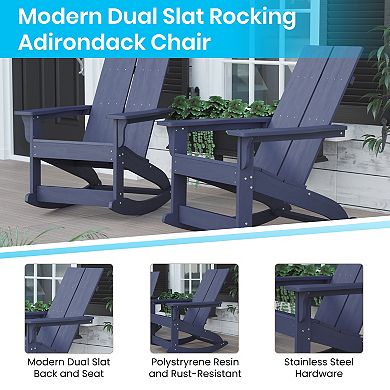 Merrick Lane Wellington 3 Piece Patio Furniture Set Includes All-Weather UV Treated Adirondack Rocking Chairs and Side Table