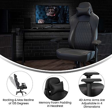 Emma and Oliver Teknik Ergonomic High Back Adjustable Gaming Chair with 4D Armrests, Head Pillow and Adjustable Lumbar Support