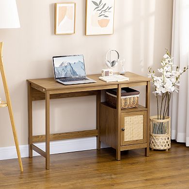 Homcom Computer Desk With Storage, Home Office Workstation Table, Walnut