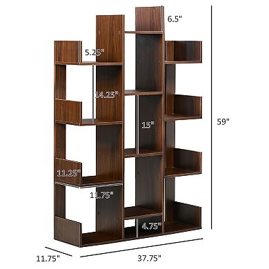 Tree Bookshelf Modern Free Standing Bookcase W/ 13 Open Shelves For Living Room
