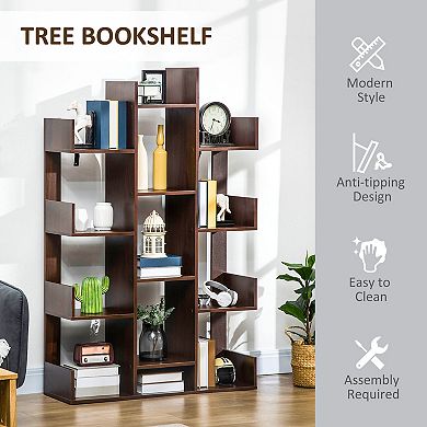 Tree Bookshelf Modern Free Standing Bookcase W/ 13 Open Shelves For Living Room