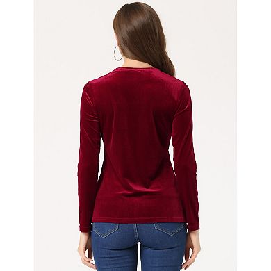 Women's Casual Round Neck Long Sleeves Stretchy Velvet Blouse