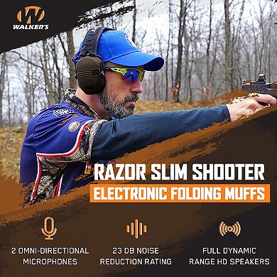 Walker's Razor Slim Shooter Electronic Folding Hearing Protective Muffs, Earth