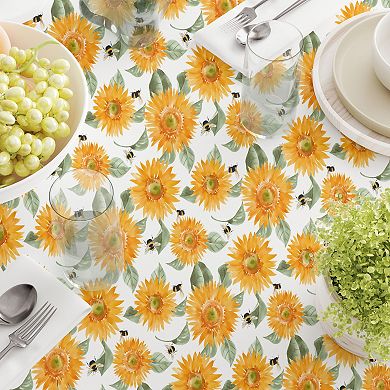 Square Tablecloth, 100% Cotton, 60x60", Buzzing Bees and Sunflowers