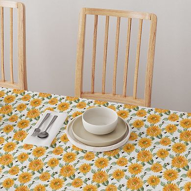 Square Tablecloth, 100% Cotton, 60x60", Buzzing Bees and Sunflowers