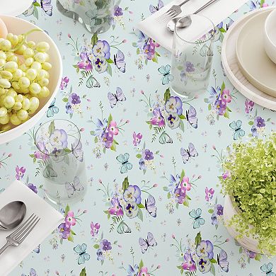 Round Tablecloth, 100% Cotton, 60 Round", Blooming Flowers and Butterflies