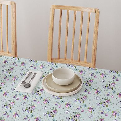 Round Tablecloth, 100% Cotton, 60 Round", Blooming Flowers and Butterflies