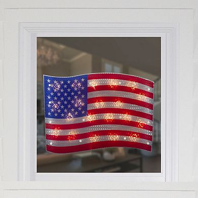 Northlight 17" Lighted Holographic Red, White and Blue American Flag Window Silhouette Decoration