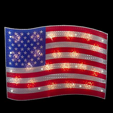 Northlight 17" Lighted Holographic Red, White and Blue American Flag Window Silhouette Decoration
