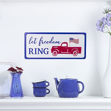 Northlight 12" Metal Patriotic "Let Freedom RING" Sign with Flag Wall Decor