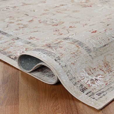 SUPERIOR Swan Distressed Traditional Floral Scroll Washable Rug