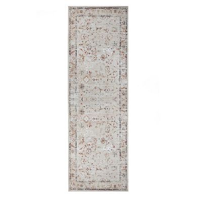 SUPERIOR Swan Distressed Traditional Floral Scroll Washable Rug