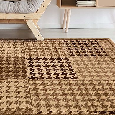 Superior Abstract Checkered Geometric Border Power-Loomed Indoor Area Rug or Runner