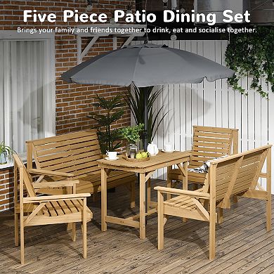 Outsunny 5pc Patio Dining Set, Umbrella Hole Table, Chairs, Loveseats