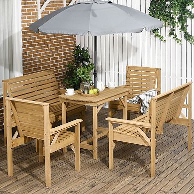 Outsunny 5pc Patio Dining Set, Umbrella Hole Table, Chairs, Loveseats