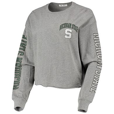 Women's '47 Heathered Gray Michigan State Spartans Ultra Max Parkway Long Sleeve Cropped T-Shirt