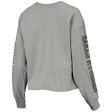 Women's '47 Heathered Gray Michigan State Spartans Ultra Max Parkway Long Sleeve Cropped T-Shirt