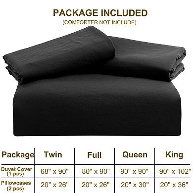 Washed Brushed Microfiber Soft Duvet Cover Set 3 Pieces, Full