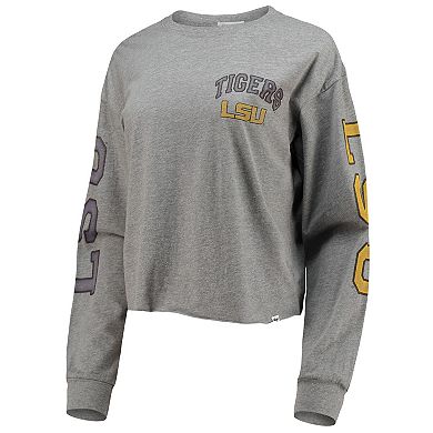 Women's '47 Heathered Gray LSU Tigers Ultra Max Parkway Long Sleeve Cropped T-Shirt