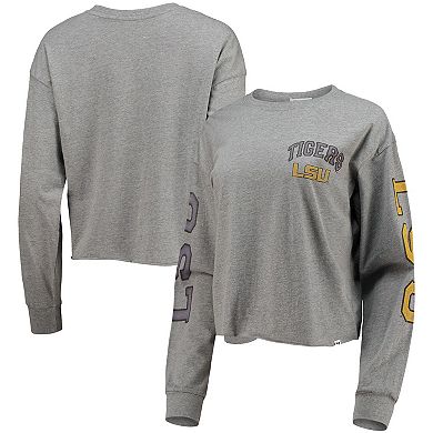 Women's '47 Heathered Gray LSU Tigers Ultra Max Parkway Long Sleeve Cropped T-Shirt