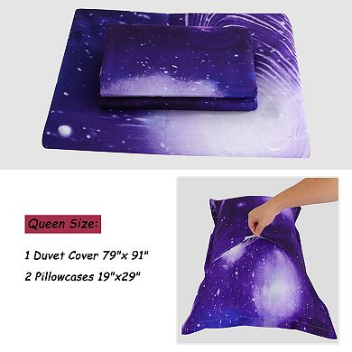 Galaxy Sky Cosmos Night Pattern 3D Printed 4pcs Bedding Duvet Cover Set Dark Purple Queen