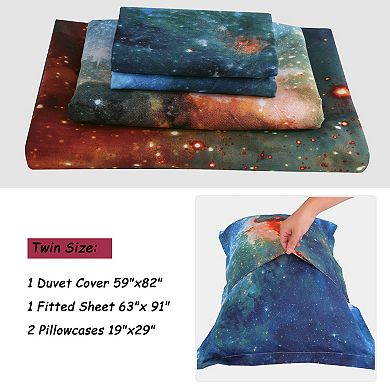 4pcs Galaxy Duvet Cover Set with Flat Sheet & Pillowcase Multicolor Twin