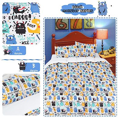 3 Piece Dinosaur Printed Kids Duvet Cover Set, Queen