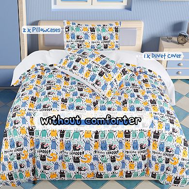 3 Piece Dinosaur Printed Kids Duvet Cover Set, Queen