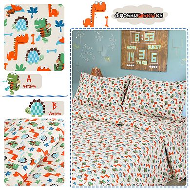 5 Pcs Polyester Microfiber Kids Bedding Set Small Dinosaur Pattern Full