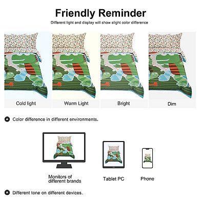 3 Piece Polyester Microfiber Kids Duvet Cover Set Dinosaur Pattern Twin