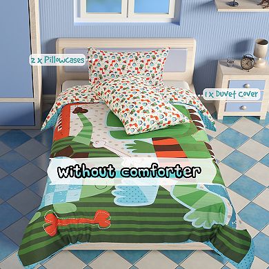 3 Piece Polyester Microfiber Kids Duvet Cover Set Dinosaur Pattern Twin