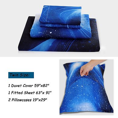 3d Printed Space Themed 4-piece Duvet Cover Set, Twin