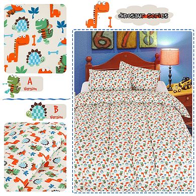 3 Piece Polyester Kids Duvet Cover Set Small Dinosaur Pattern Full