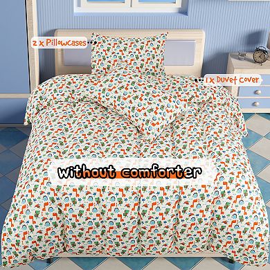 3 Piece Polyester Kids Duvet Cover Set Small Dinosaur Pattern Full