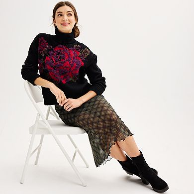 Juniors' SO® Cropped Rose Turtleneck Sweater