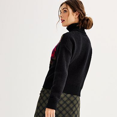 Juniors' SO® Cropped Rose Turtleneck Sweater