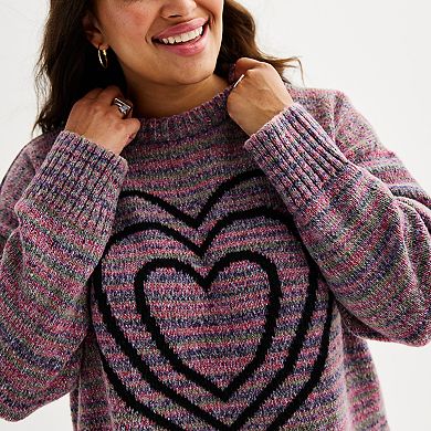 Juniors' Plus Size SO® Oversized Pullover Heart Sweater