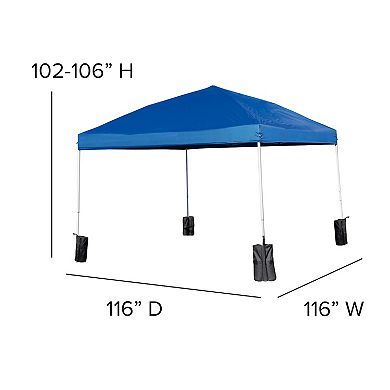 Flash Furniture Otis 10' x 10' Wheeled Pop Up Canopy Tent, 6' Folding Table, & 4 Folding Chairs Set