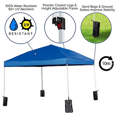 Flash Furniture Otis 10' x 10' Wheeled Pop Up Canopy Tent, 6' Folding Table, & 4 Folding Chairs Set